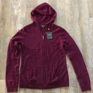 Cashmere Sweater - Zip front cardigan with hood